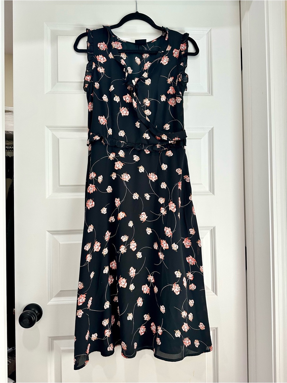 Who What Wear Black Midi Dress with Pink Floral Print
